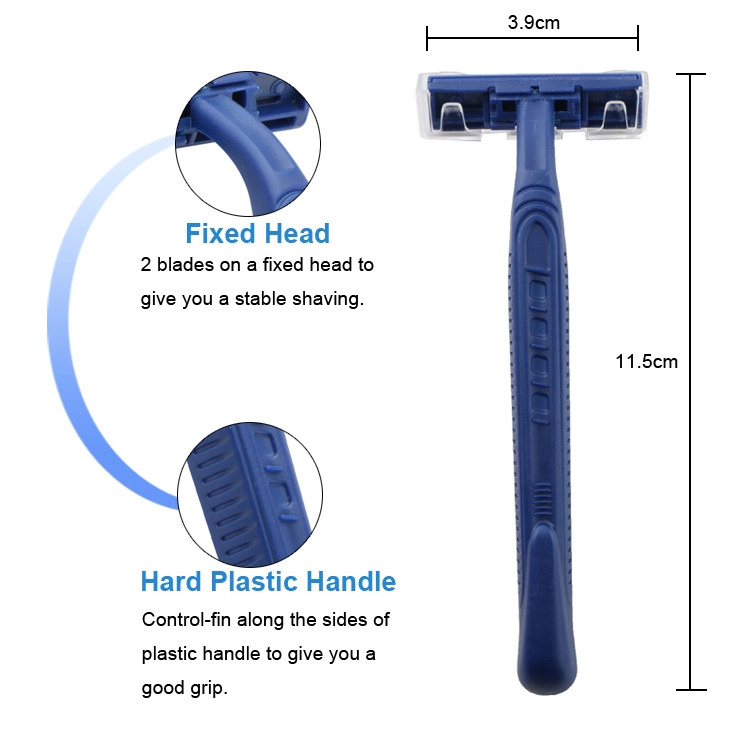 Long Plastic Handle 2 Blade Shaving Razor for Men Twin Blade Disposable Razor