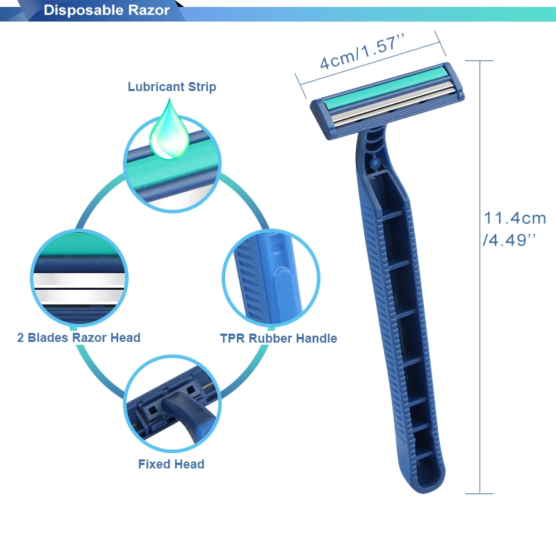 D214L Twin Blade Dipsosable Shaving Tool Men&prime;s Hair Removal Razor with Fixed Head